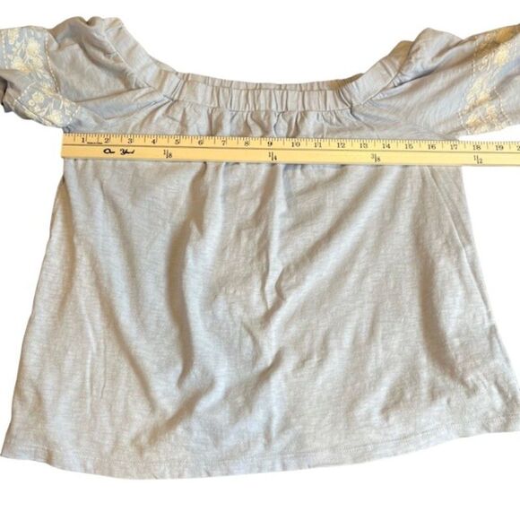 American Eagle Off the Shoulder Women's Light Blue Top with White Embroidery S - Picture 7 of 10